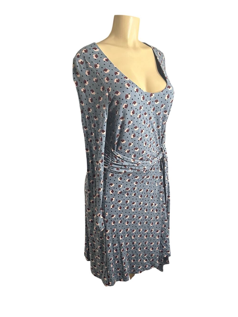 Women US-10P 10 Petite Boden Silvia Blue Floral Print Long Sleeve Dress Wrap Tie